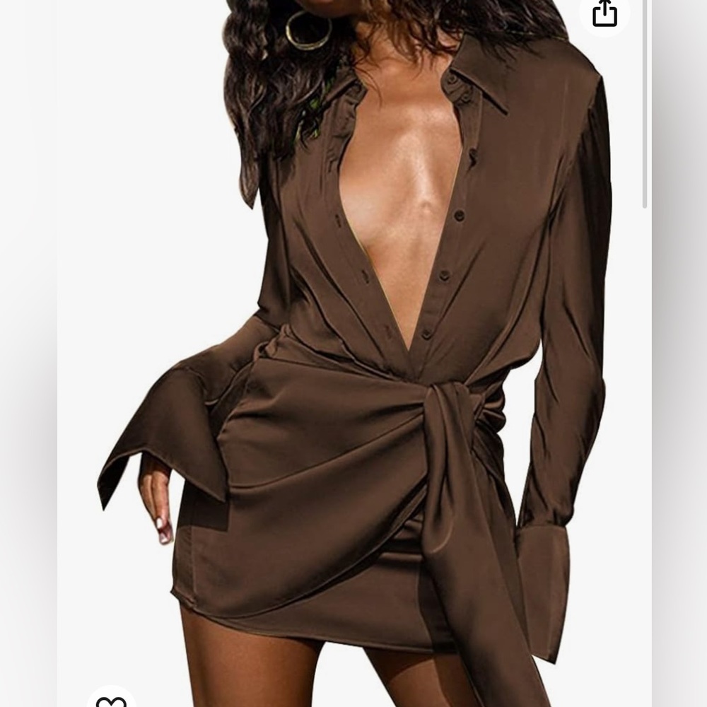 Brown satin mini dress